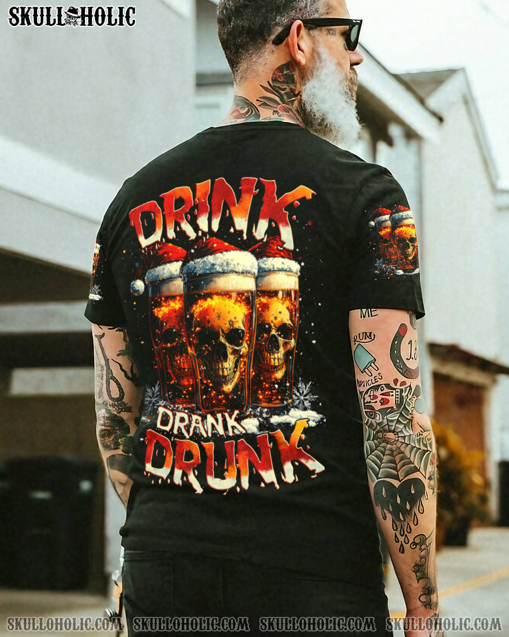 BLISSCORNERS DRINK DRANK DRUNK SKULL CHRISTMAS ALL OVER PRINT