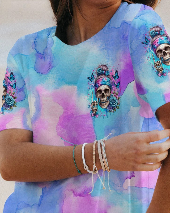 BLISSCORNERS ROCKING THIS MOM LIFE MESSY BUN SKULL ALL OVER PRINT