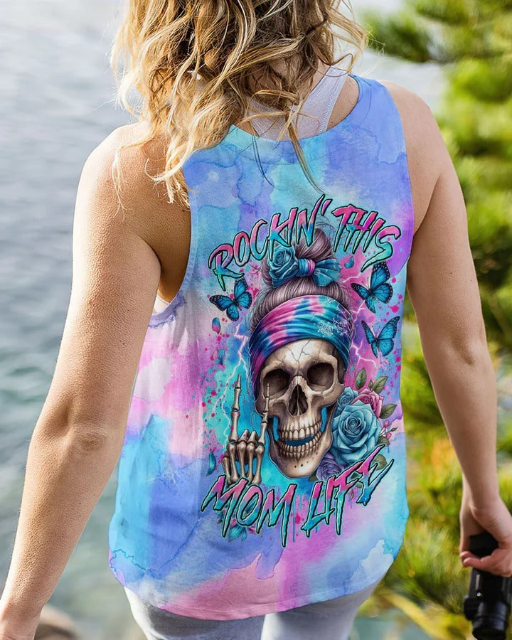 BLISSCORNERS ROCKING THIS MOM LIFE MESSY BUN SKULL ALL OVER PRINT