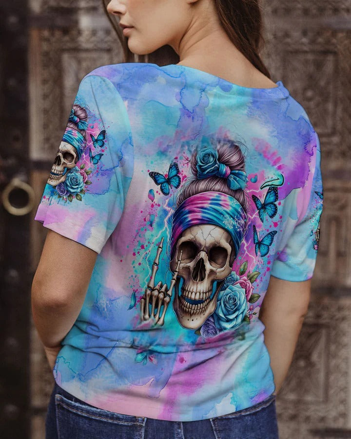 BLISSCORNERS ROCKING THIS MOM LIFE MESSY BUN SKULL ALL OVER PRINT