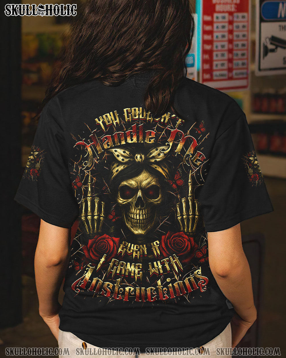 BLISSCORNERS I'M A GOOD PERSON SKULL MESSY BUN ALL OVER PRINT