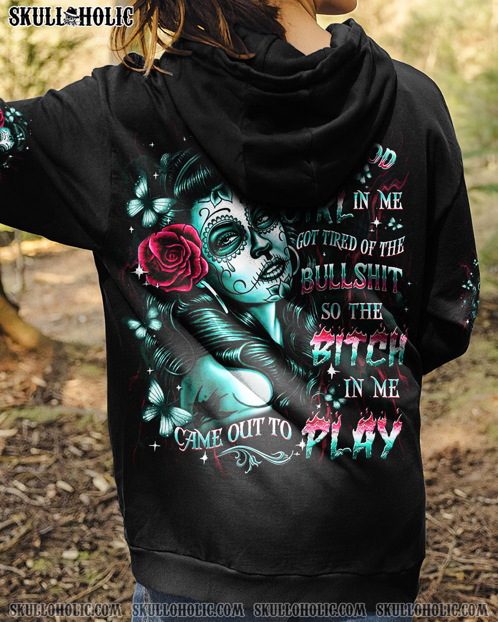 BLISSCORNERS THE GOOD GIRL IN ME GOT TIRED SKULL ALL OVER PRINT