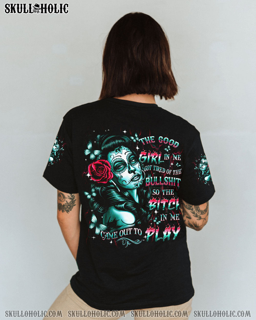 BLISSCORNERS THE GOOD GIRL IN ME GOT TIRED SKULL ALL OVER PRINT