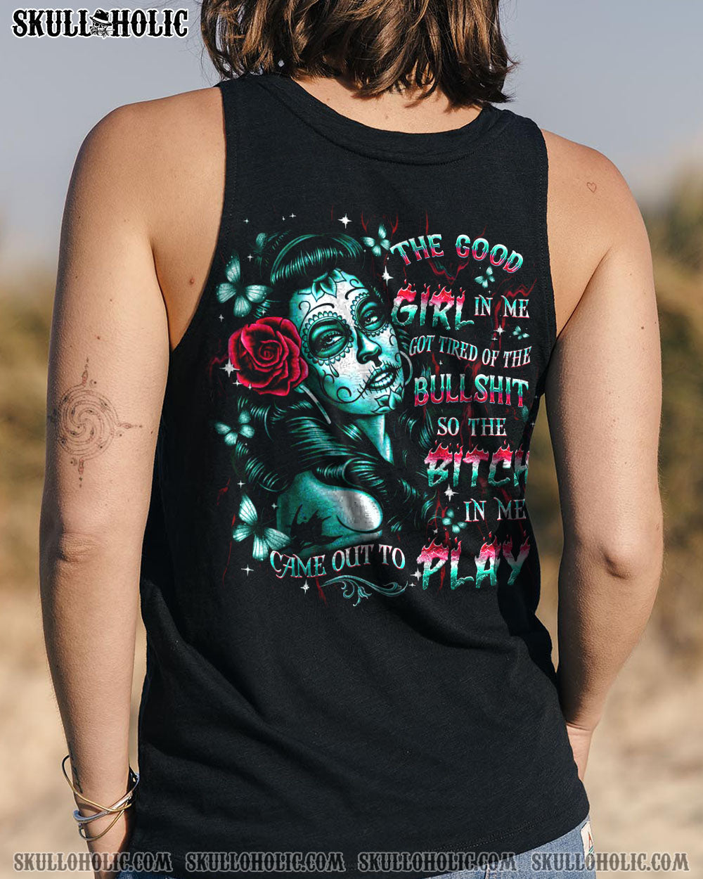 BLISSCORNERS THE GOOD GIRL IN ME GOT TIRED SKULL ALL OVER PRINT