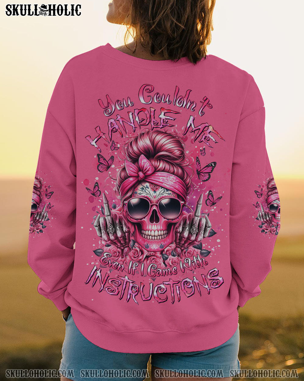 BLISSCORNERS I AM A SWEET GIRL SKULL MESSY BUN ALL OVER PRINT