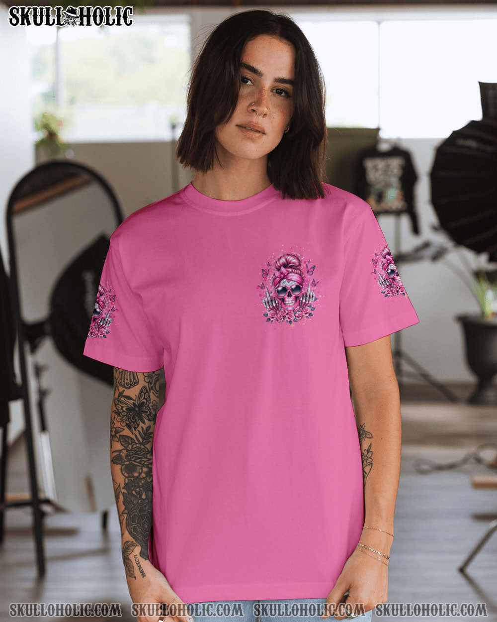 BLISSCORNERS I AM A SWEET GIRL SKULL MESSY BUN ALL OVER PRINT