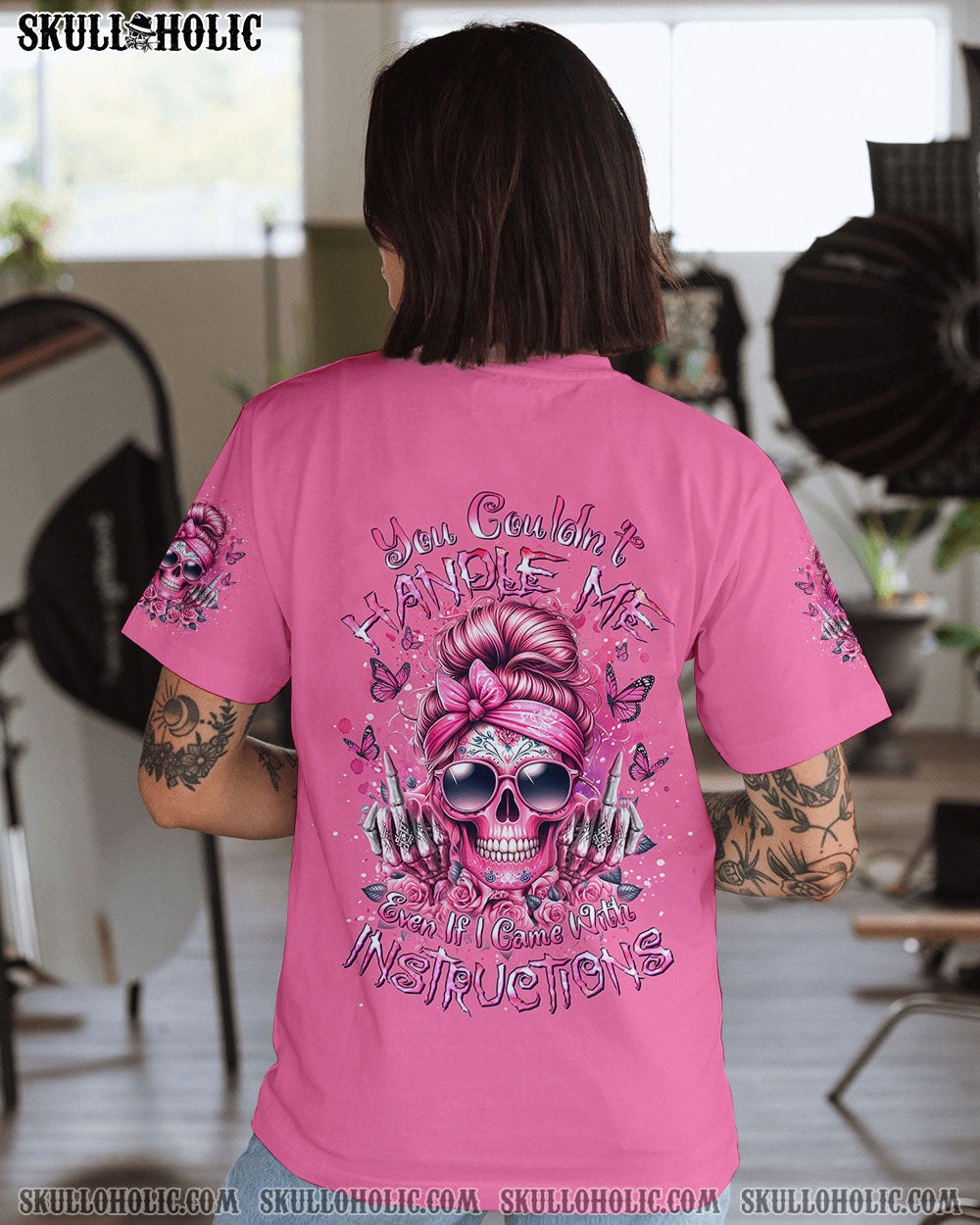 BLISSCORNERS I AM A SWEET GIRL SKULL MESSY BUN ALL OVER PRINT