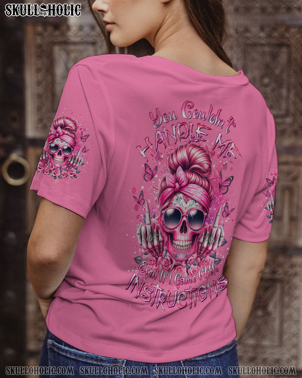 BLISSCORNERS I AM A SWEET GIRL SKULL MESSY BUN ALL OVER PRINT
