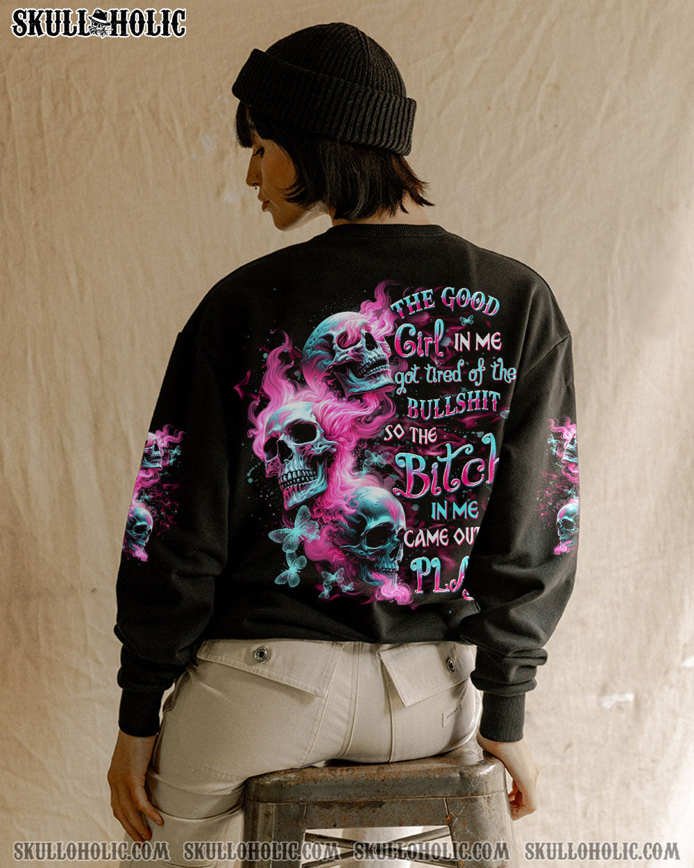 BLISSCORNERS THE GOOD GIRL IN ME GOT TIRED SKULL ALL OVER PRINT