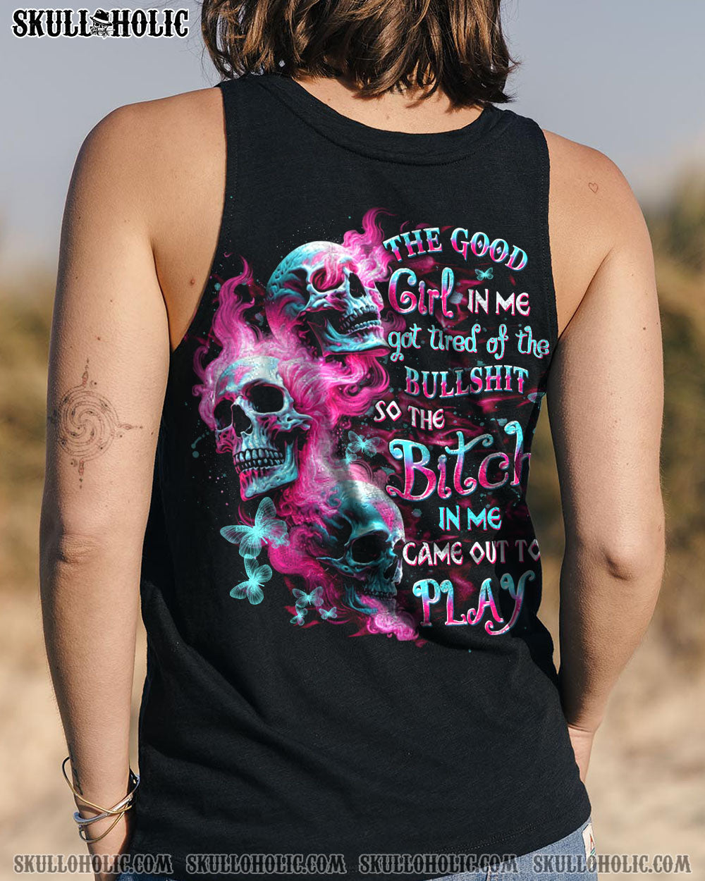 BLISSCORNERS THE GOOD GIRL IN ME GOT TIRED SKULL ALL OVER PRINT
