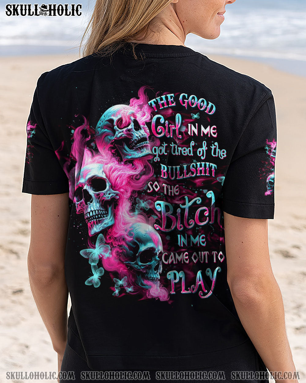 BLISSCORNERS THE GOOD GIRL IN ME GOT TIRED SKULL ALL OVER PRINT