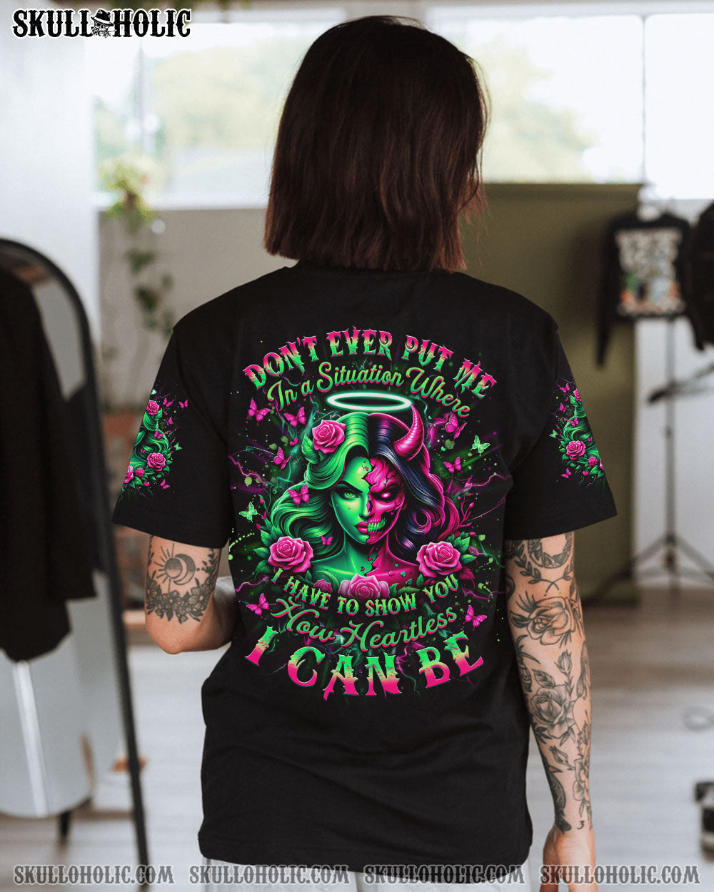 BLISSCORNERS HOW HEARTLESS I CAN BE SKULL LADY ALL OVER PRINT