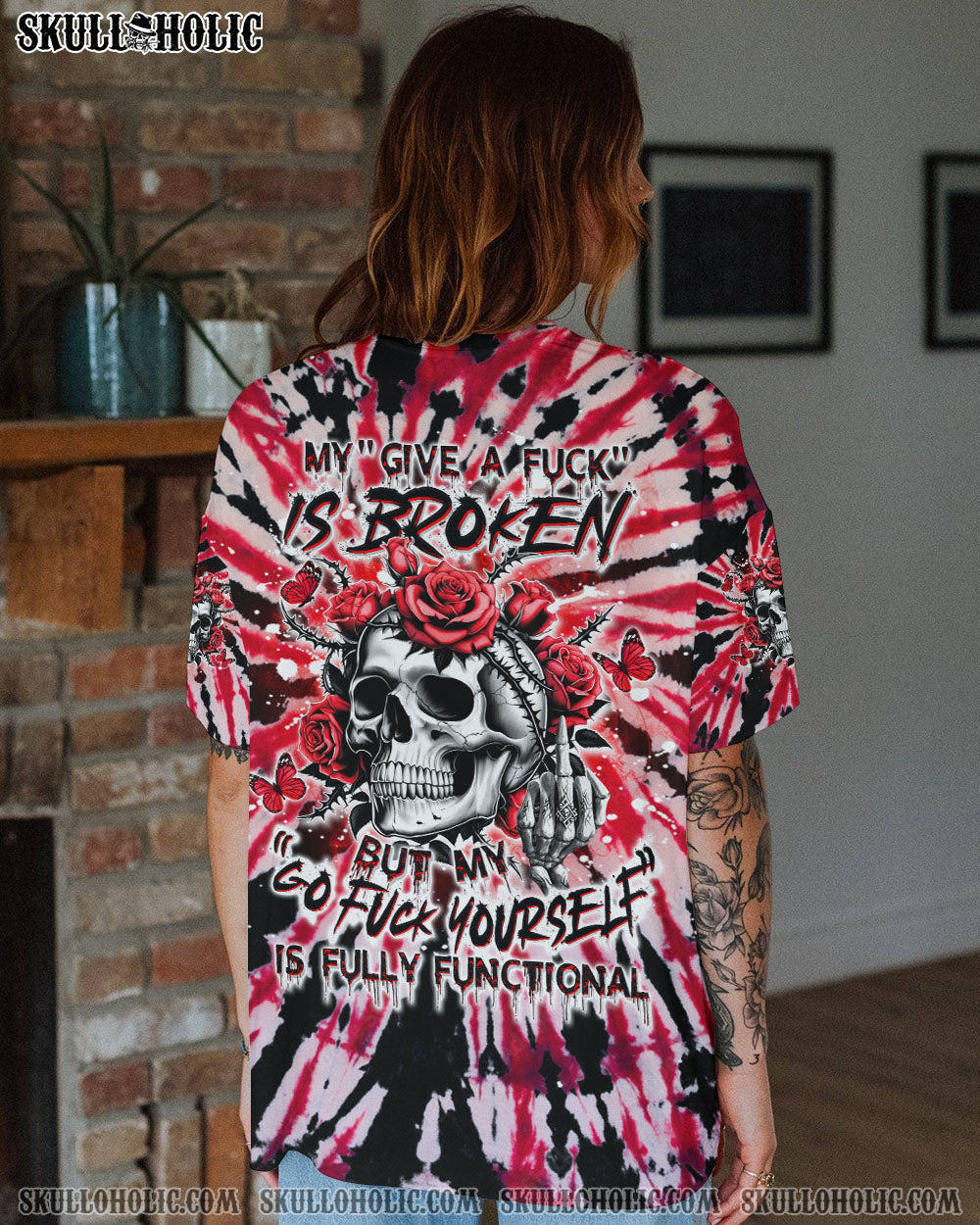 BLISSCORNERS MY GIVE A F IS BROKEN SKULL ROSES ALL OVER PRINT
