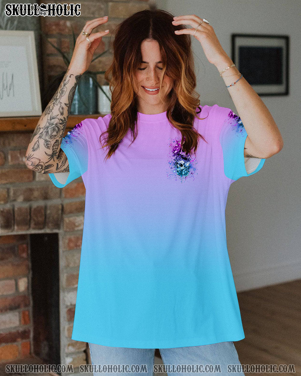 BLISSCORNERS THE GOOD GIRL IN ME GOT TIRED SKULL ROSE ALL OVER PRINT