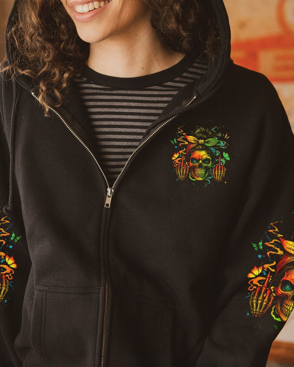 BLISSCORNERS THE GOOD GIRL IN ME SKULL LADY MESSY BUN   ALL OVER PRINT