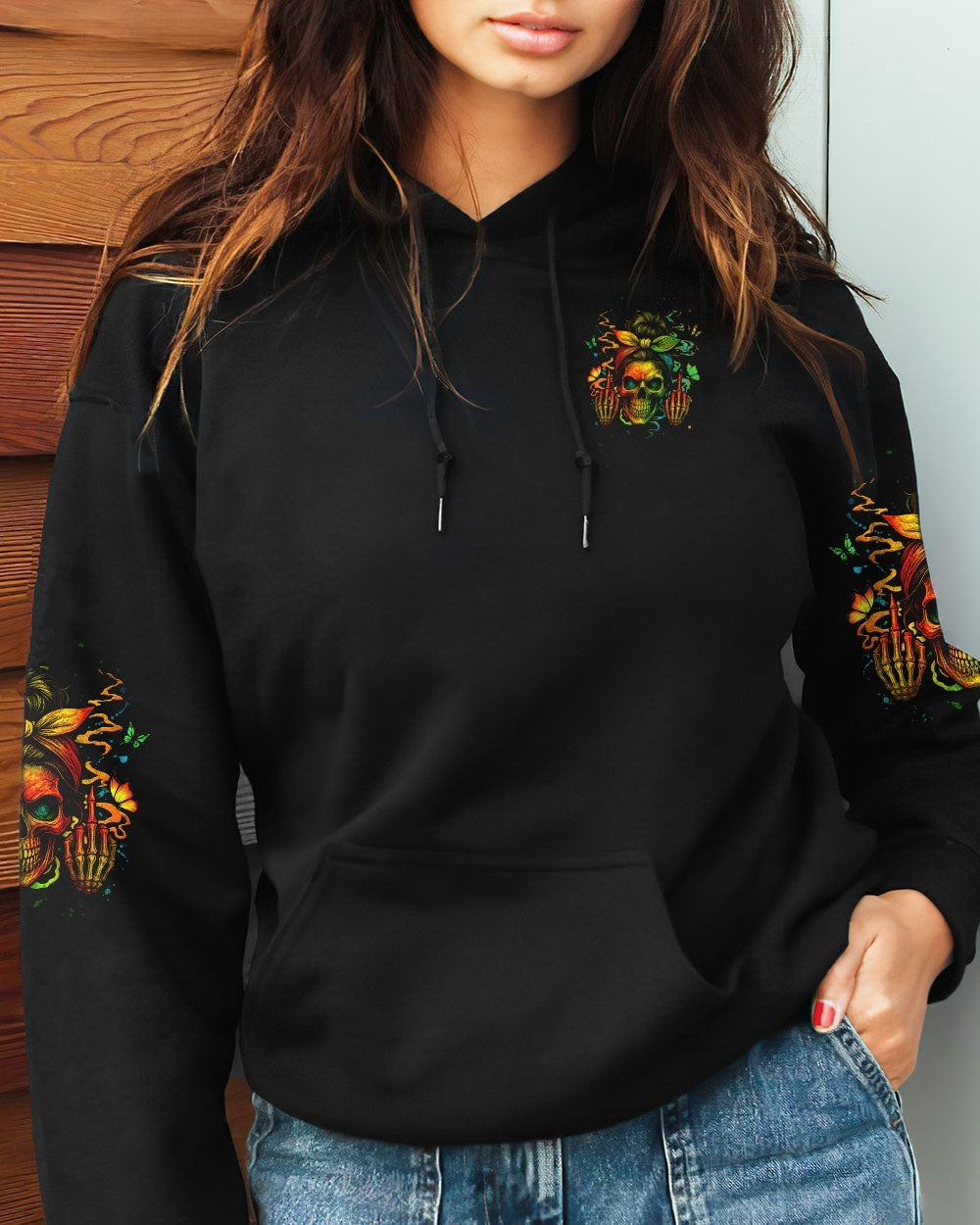 BLISSCORNERS THE GOOD GIRL IN ME SKULL LADY MESSY BUN   ALL OVER PRINT