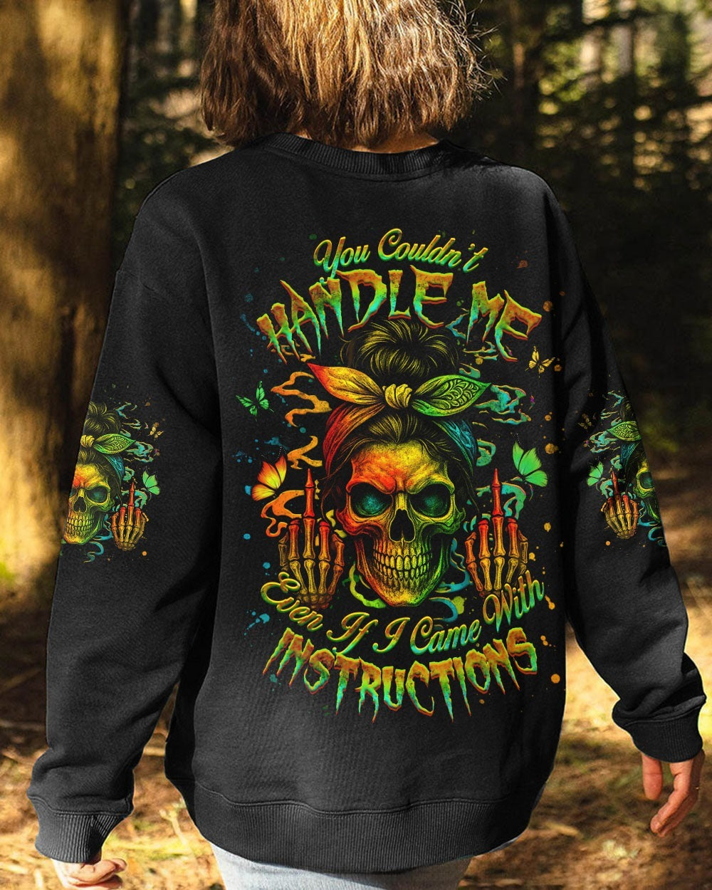 BLISSCORNERS THE GOOD GIRL IN ME SKULL LADY MESSY BUN   ALL OVER PRINT