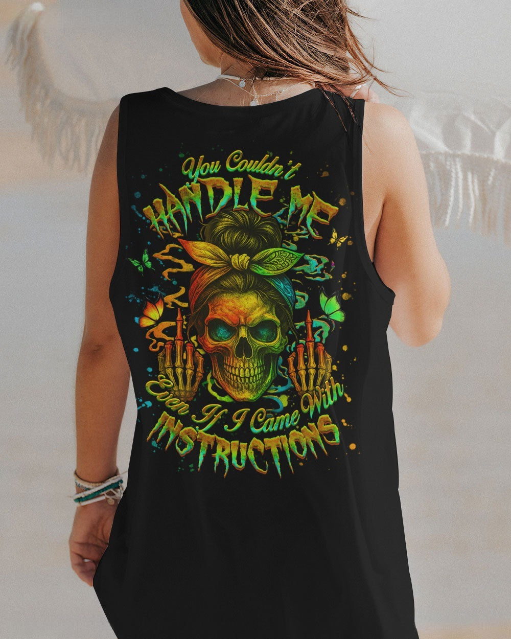 BLISSCORNERS THE GOOD GIRL IN ME SKULL LADY MESSY BUN   ALL OVER PRINT