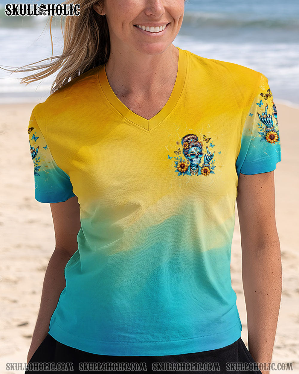 BLISSCORNERS I'M A B DON'T TRY ME SUNFLOWER SKULL ALL OVER PRINT