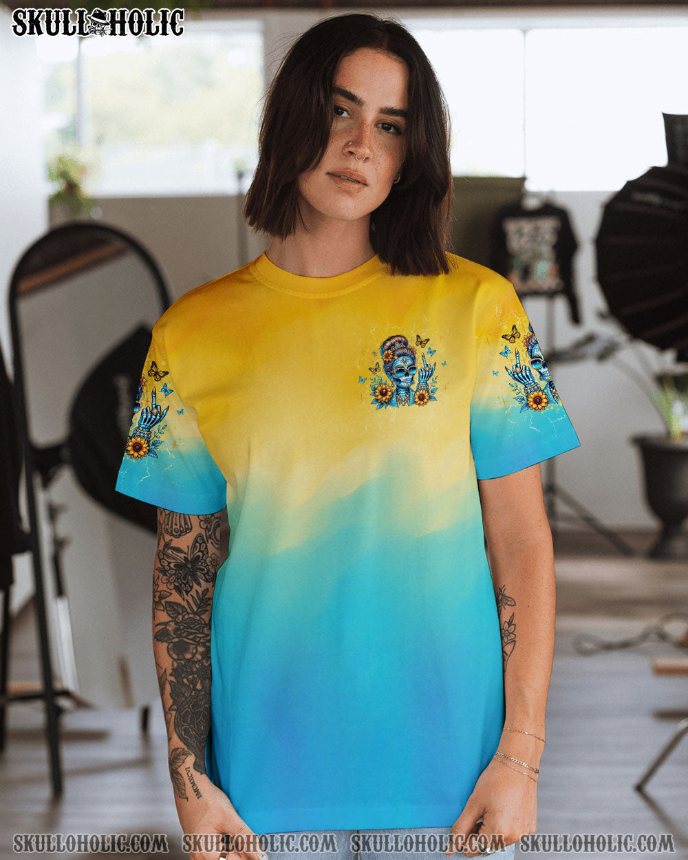 BLISSCORNERS I'M A B DON'T TRY ME SUNFLOWER SKULL ALL OVER PRINT