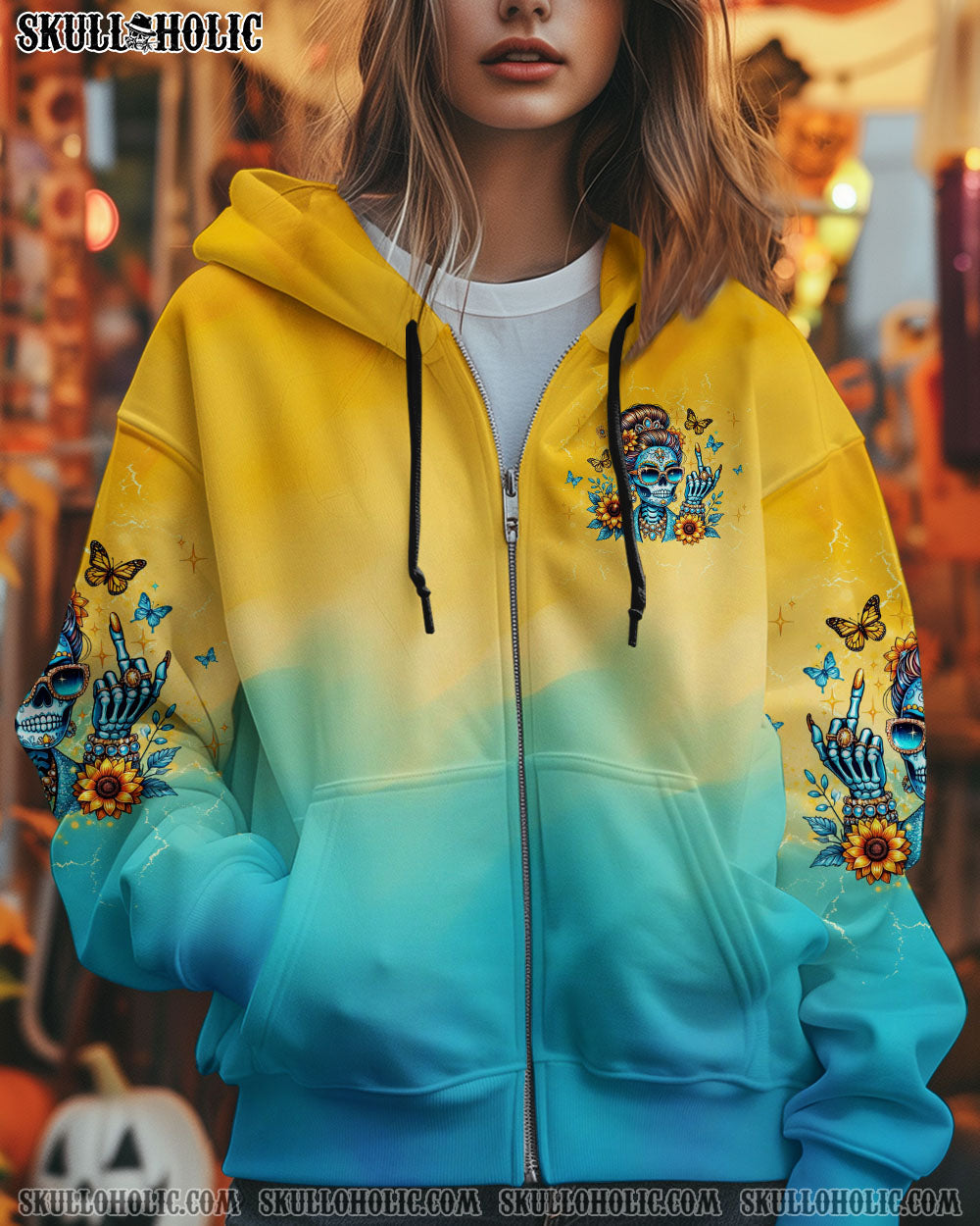 BLISSCORNERS I'M A B DON'T TRY ME SUNFLOWER SKULL ALL OVER PRINT