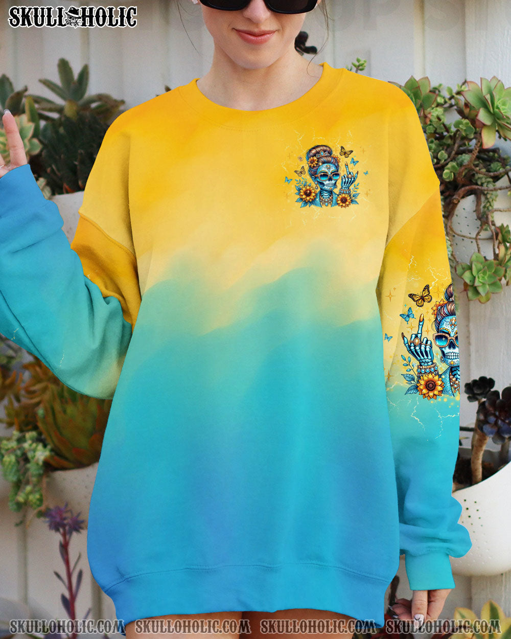 BLISSCORNERS I'M A B DON'T TRY ME SUNFLOWER SKULL ALL OVER PRINT