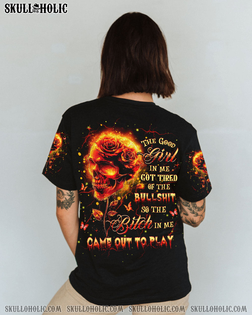 BLISSCORNERS THE GOOD GIRL IN ME SKULL FIRE ALL OVER PRINT