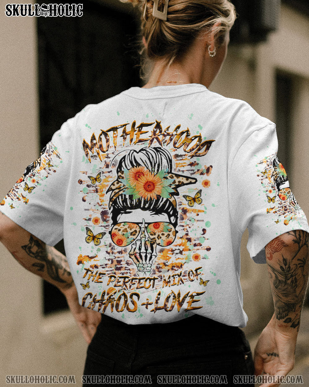 BLISSCORNERS JUDGE ME WHEN MADLY SKULL MESSY BUN ALL OVER PRINT