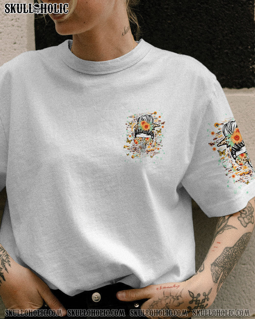 BLISSCORNERS JUDGE ME WHEN MADLY SKULL MESSY BUN ALL OVER PRINT