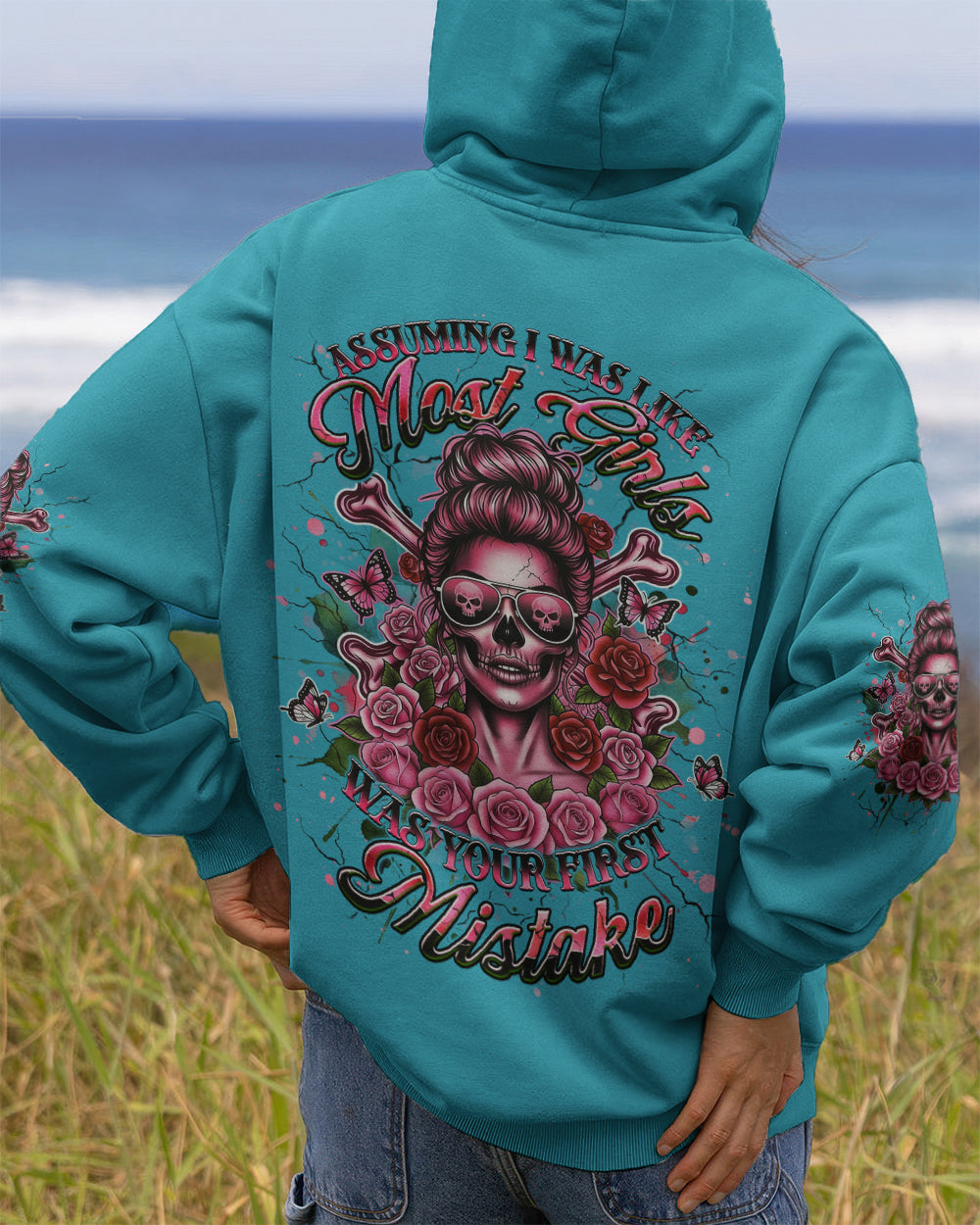BLISSCORNERS I ASKED MYSELF IF I'M OKAY SKULL MESSY BUN ALL OVER PRINT