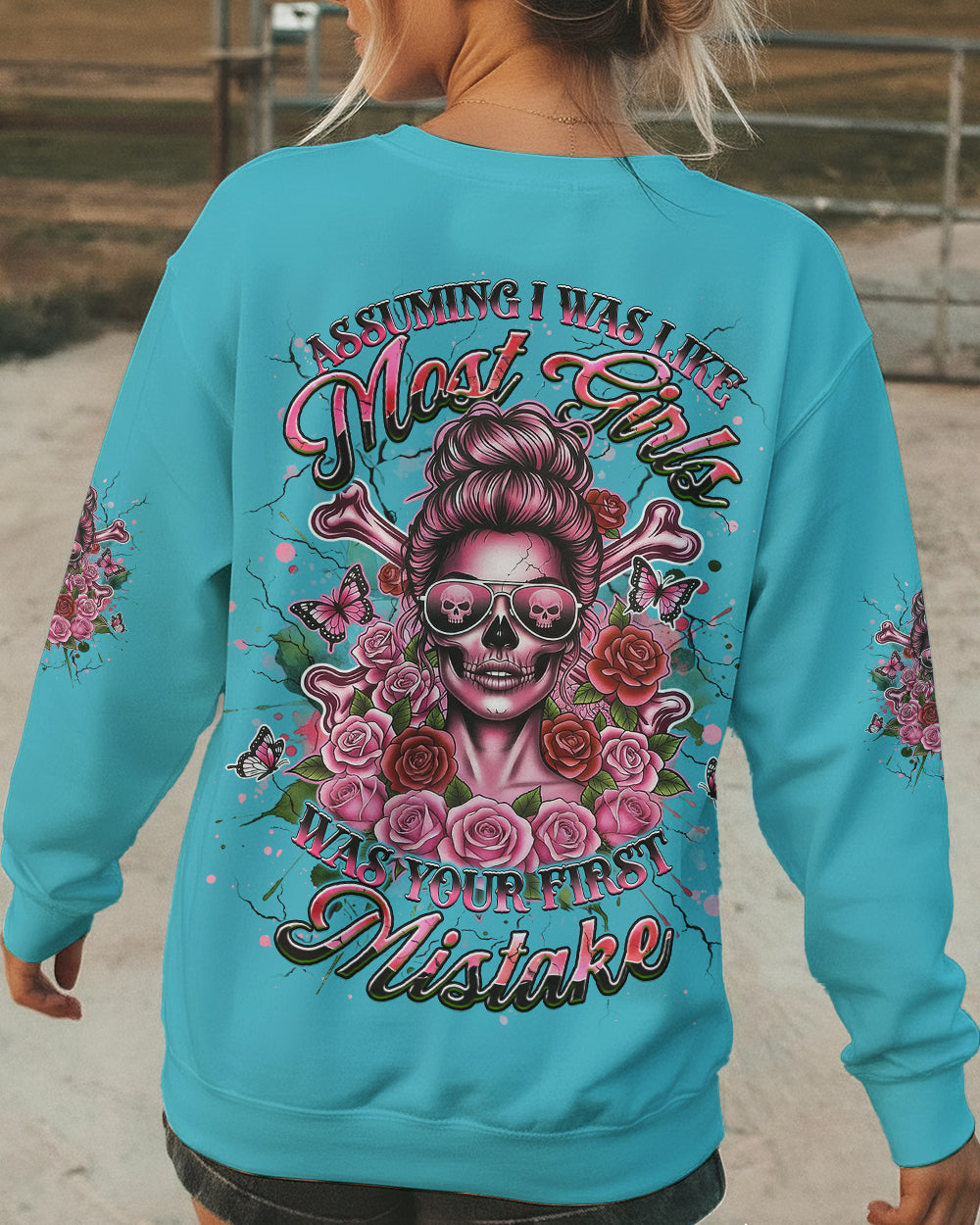 BLISSCORNERS I ASKED MYSELF IF I'M OKAY SKULL MESSY BUN ALL OVER PRINT