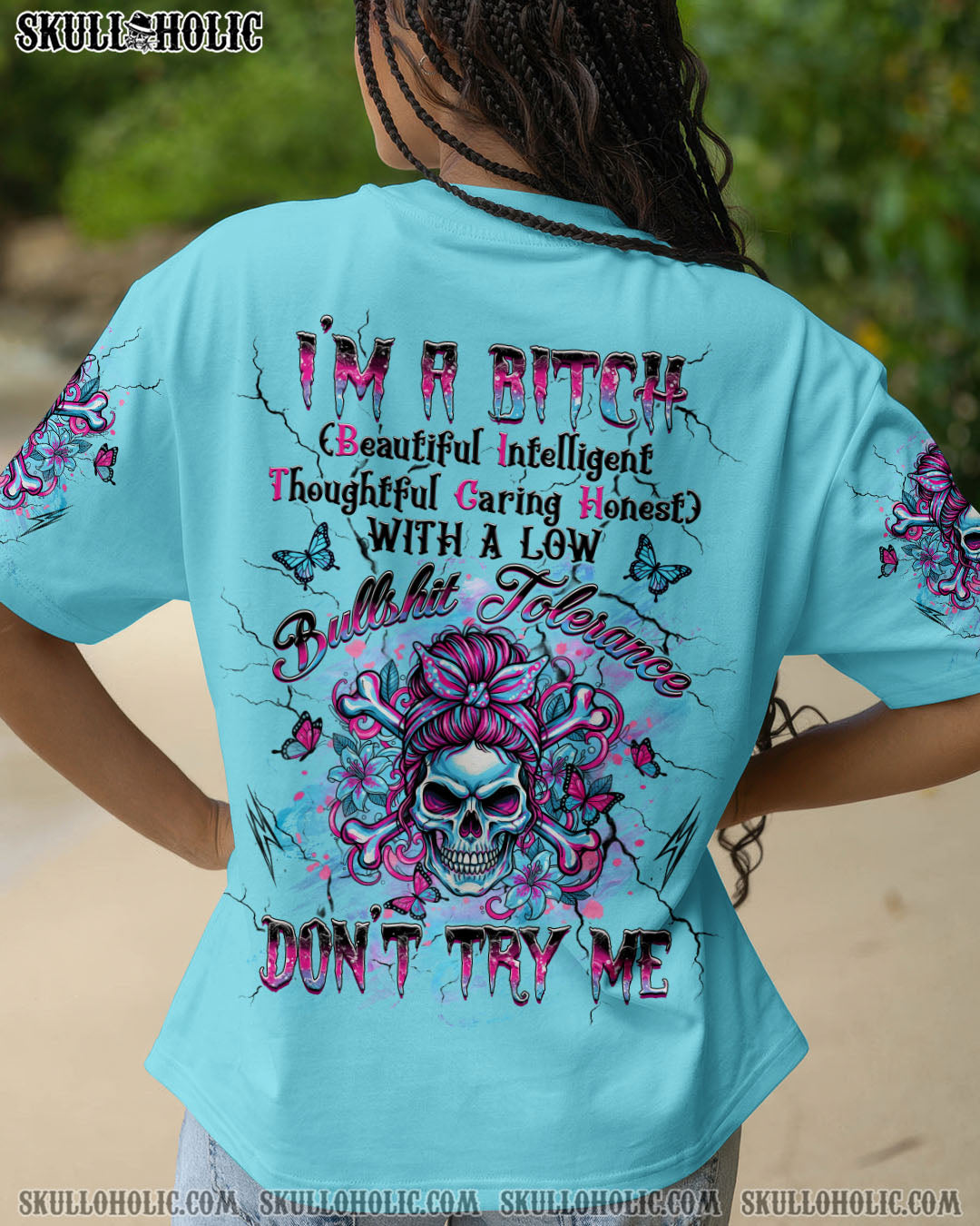 BLISSCORNERS IF MY PERSONALITIES OFFEND YOU MESSY BUN SKULL ALL OVER PRINT
