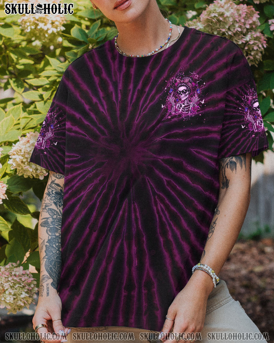BLISSCORNERS THE GOOD GIRL IN ME MESSY BUN SKULL ALL OVER PRINT