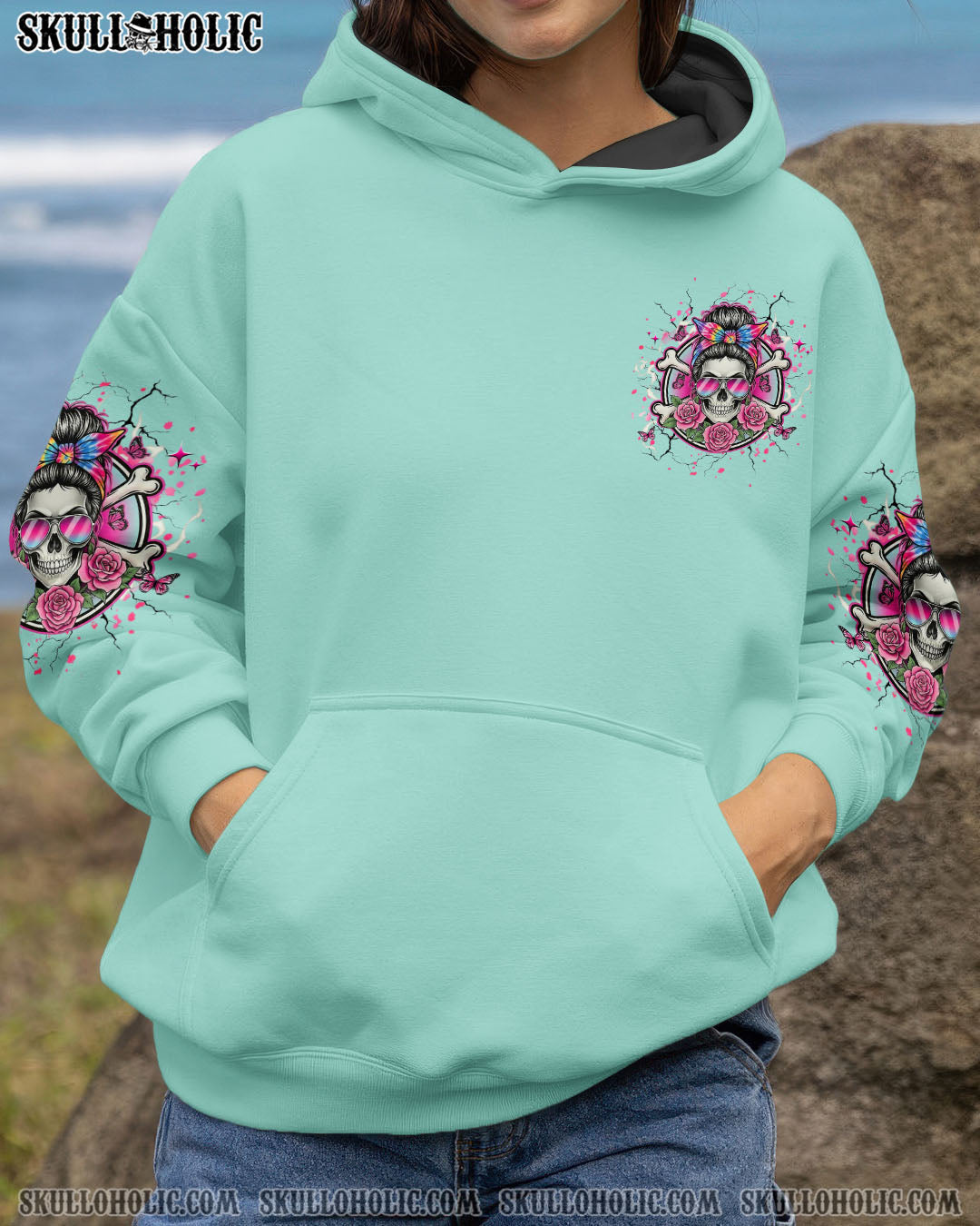 BLISSCORNERS NO ONE IS HARDER ON ME THAN ME MESSY BUN SKULL ALL OVER PRINT