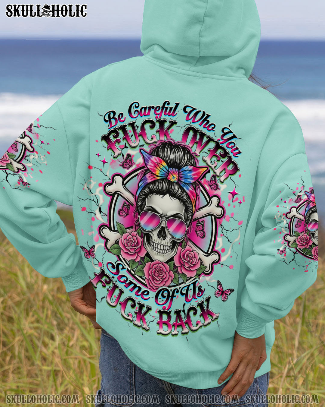 BLISSCORNERS NO ONE IS HARDER ON ME THAN ME MESSY BUN SKULL ALL OVER PRINT