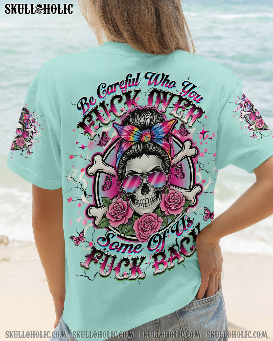 BLISSCORNERS NO ONE IS HARDER ON ME THAN ME MESSY BUN SKULL ALL OVER PRINT