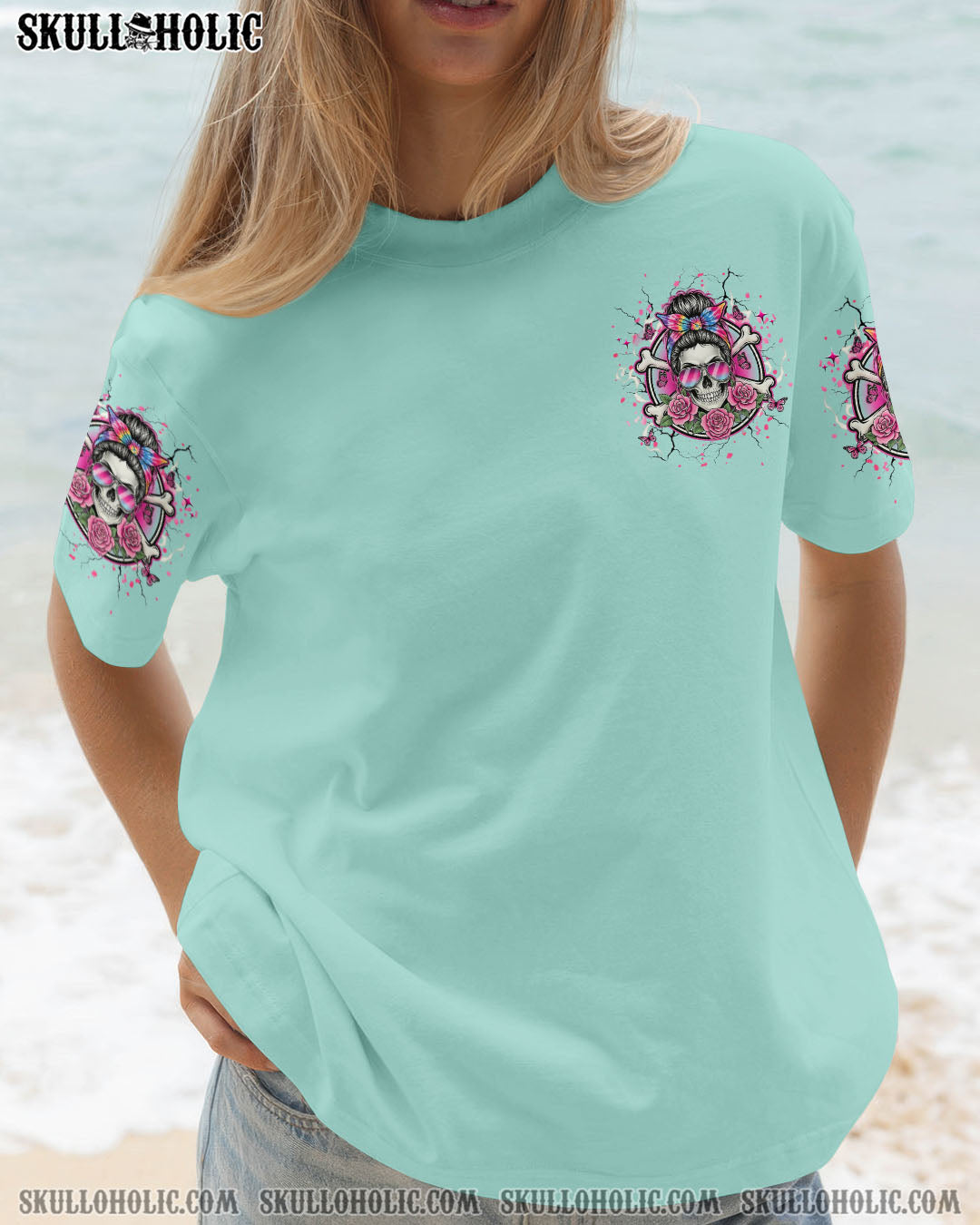 BLISSCORNERS NO ONE IS HARDER ON ME THAN ME MESSY BUN SKULL ALL OVER PRINT