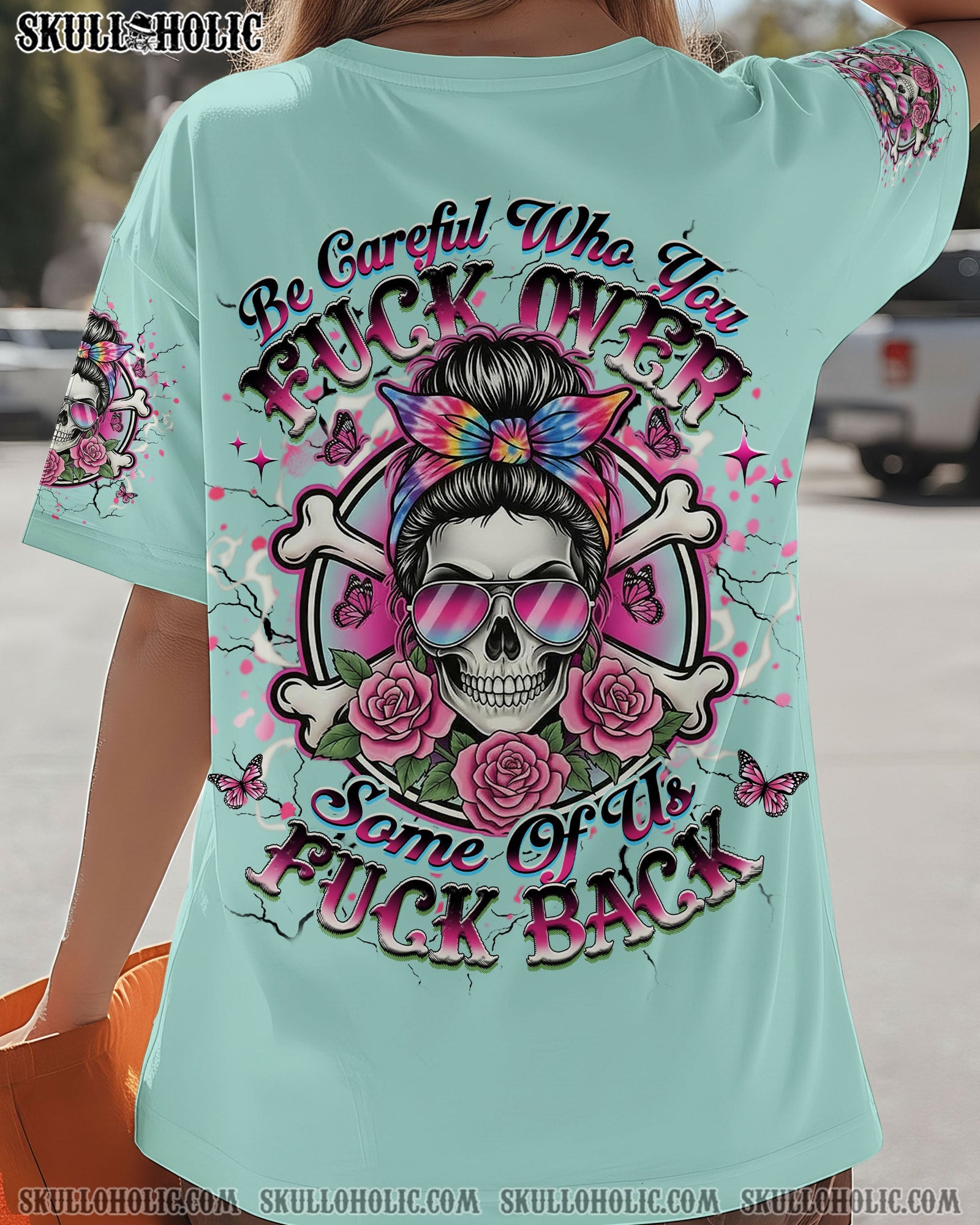 BLISSCORNERS NO ONE IS HARDER ON ME THAN ME MESSY BUN SKULL ALL OVER PRINT