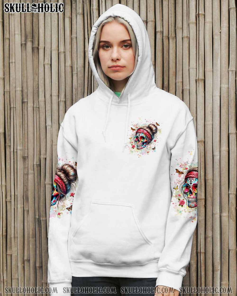 BLISSCORNERS I AM A SWEET GIRL SKULL MESSY BUN ALL OVER PRINT