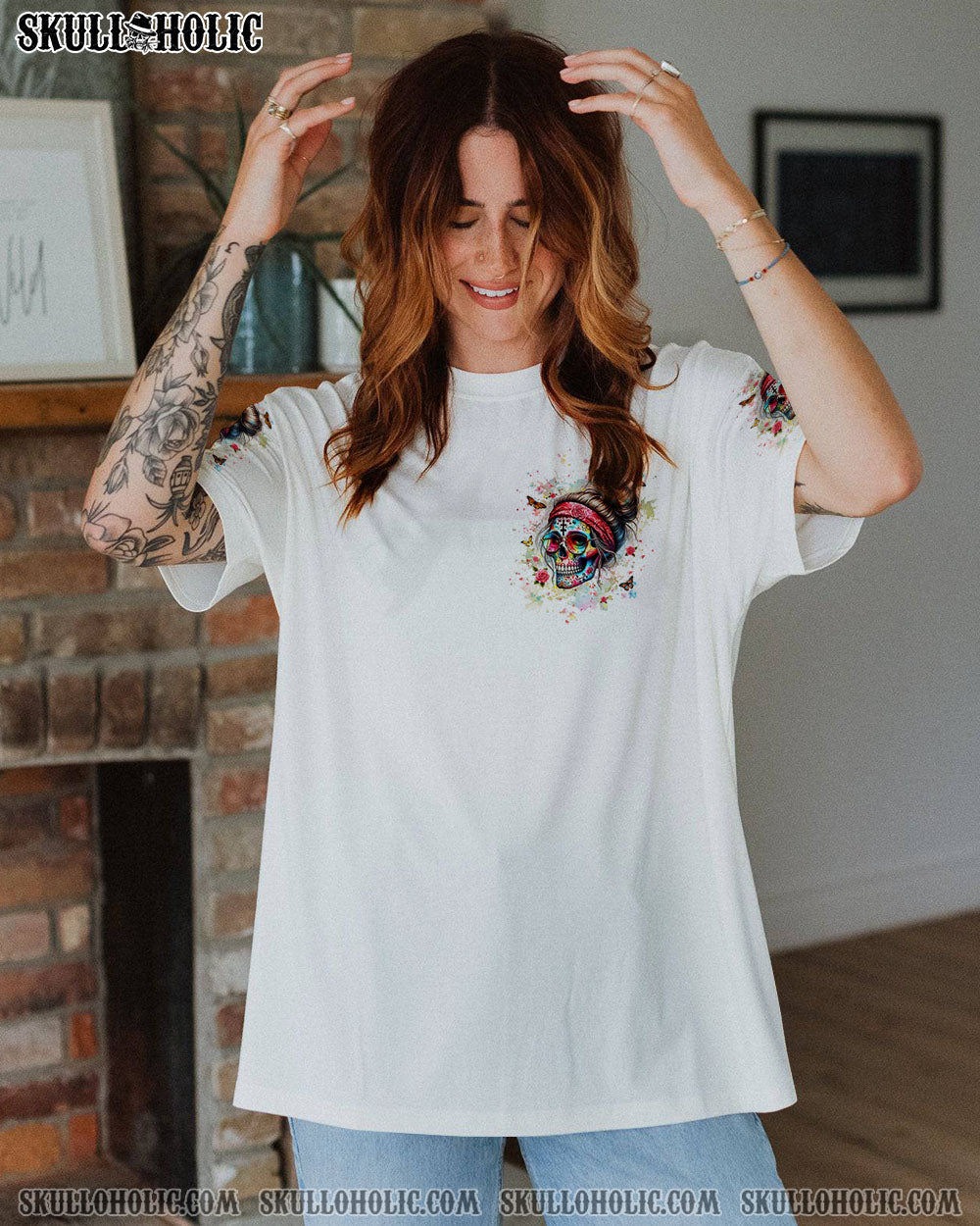 BLISSCORNERS I AM A SWEET GIRL SKULL MESSY BUN ALL OVER PRINT