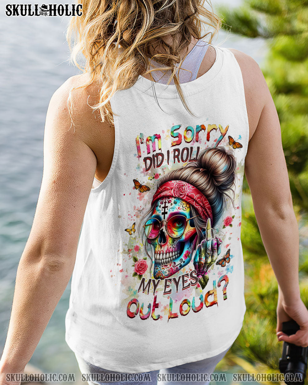 BLISSCORNERS I AM A SWEET GIRL SKULL MESSY BUN ALL OVER PRINT