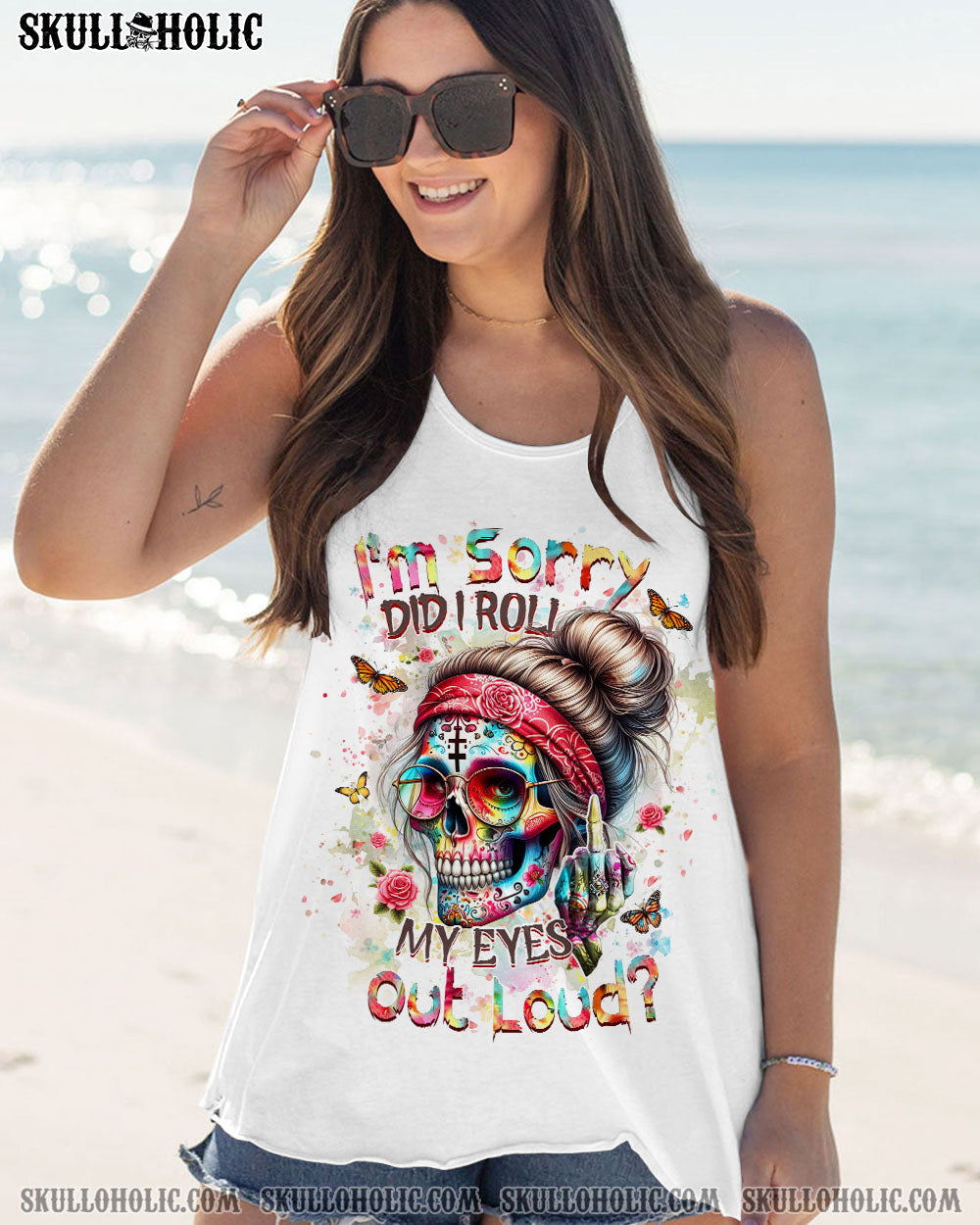 BLISSCORNERS I AM A SWEET GIRL SKULL MESSY BUN ALL OVER PRINT