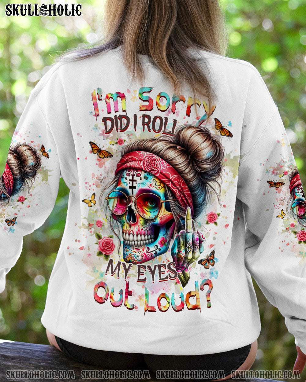 BLISSCORNERS I AM A SWEET GIRL SKULL MESSY BUN ALL OVER PRINT