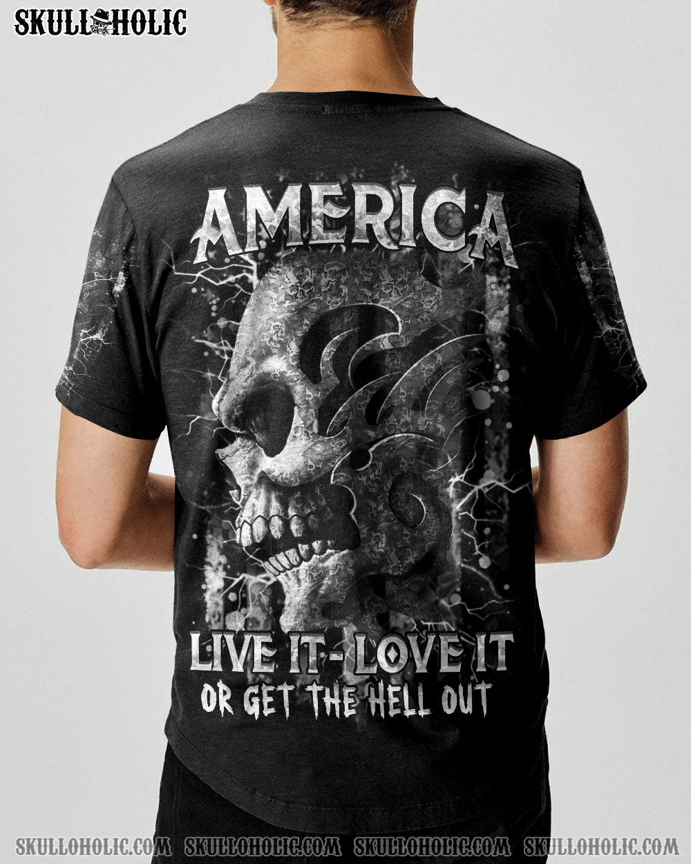 BLISSCORNERS AMERICA LIVE IT LOVE IT OR GET THE HELL OUT SKULL ALL OVER PRINT