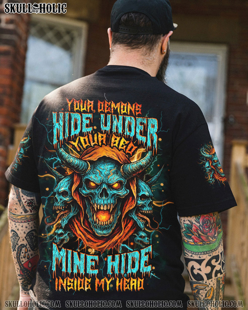 BLISSCORNERS YOUR DEMONS HIDE UNDER YOUR BED SKULL ALL OVER PRINT