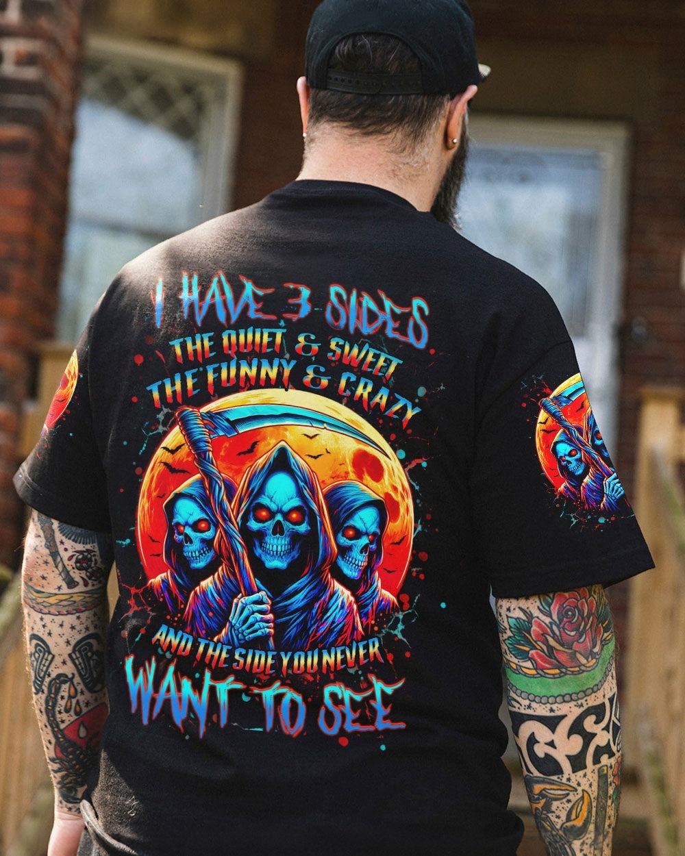 BLISSCORNERS I HAVE 3 SIDES 3 SKULLS ALL OVER PRINT