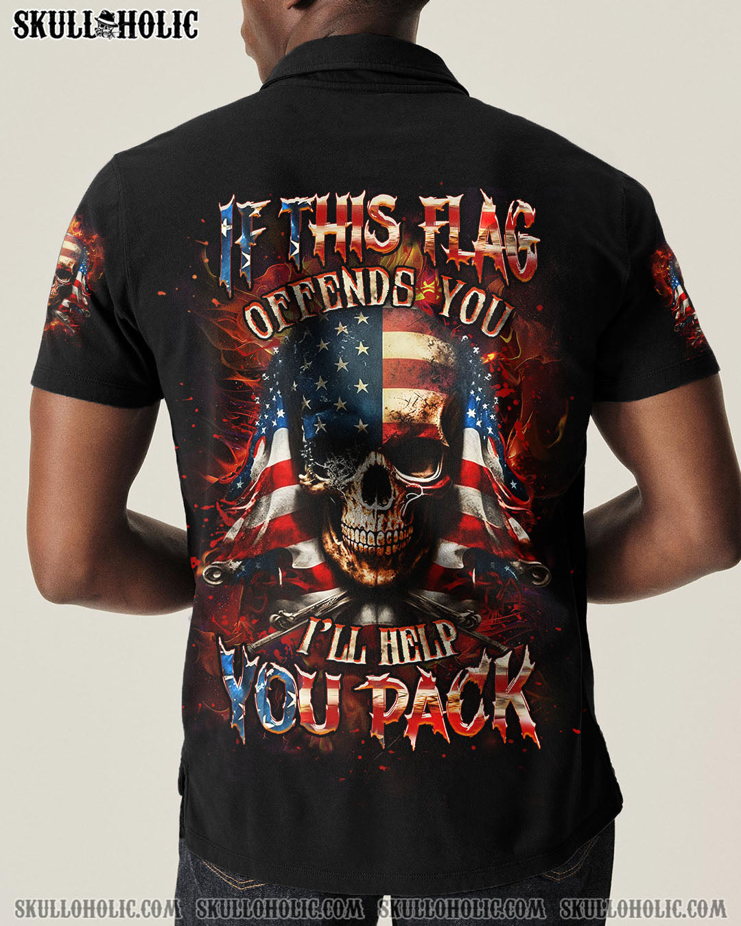 BLISSCORNERS IF THIS FLAG OFFENDS YOU I'LL HELP YOU PACK SKULL ALL OVER PRINT