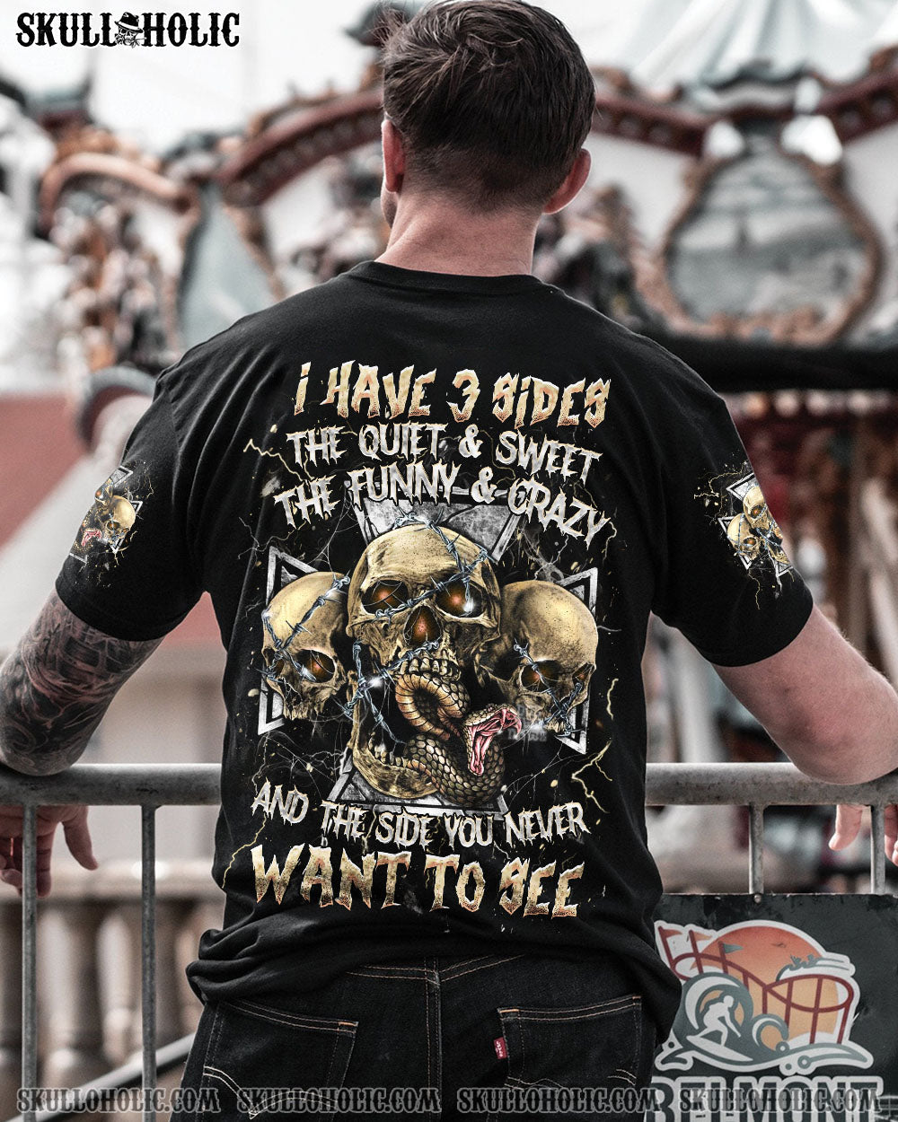 BLISSCORNERS I HAVE 3 SIDES 3 SKULLS ALL OVER PRINT