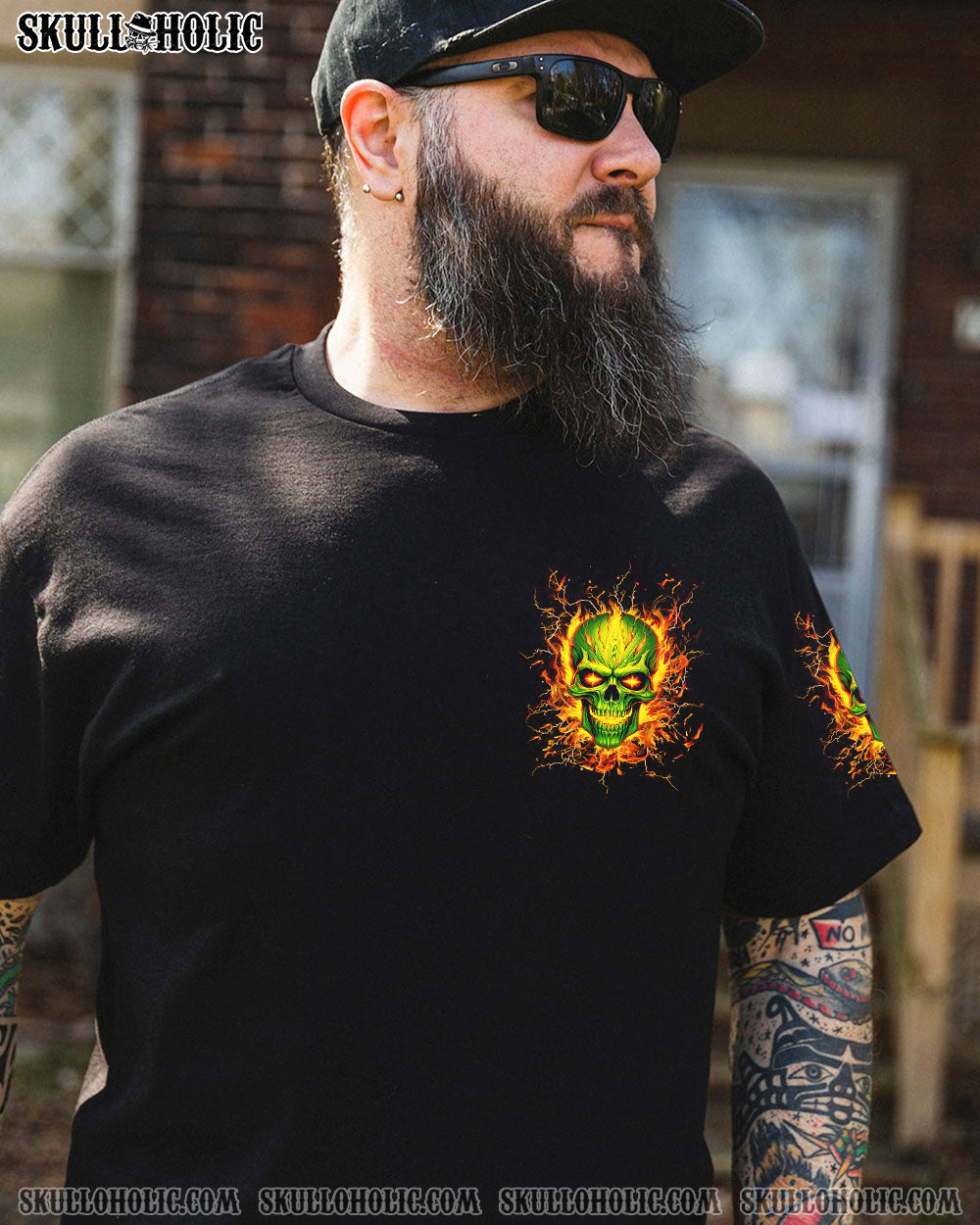 BLISSCORNERS WARNING SIGN FLAMING SKULL ALL OVER PRINT