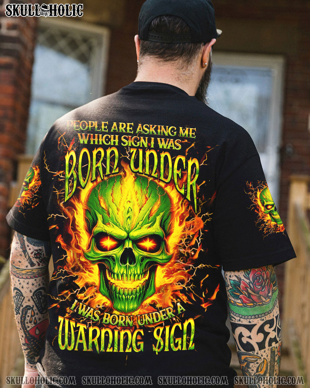 BLISSCORNERS WARNING SIGN FLAMING SKULL ALL OVER PRINT